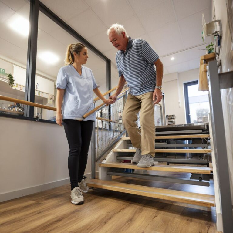 kinesport versailles, nos spécialités, kiné et rééducation orthopédique, prothèse hanche, prothèse genou, syndrome rotulien, raideur articulaire, Comment reprendre les escaliers après une chirurgie ou une blessure orthopédique